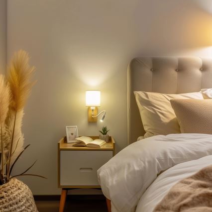 Brilagi - LED Joustava seinävalaisin NUBILA WOOD 1xE27/25W/230V + LED/3W tammi/valkoinen/kerma