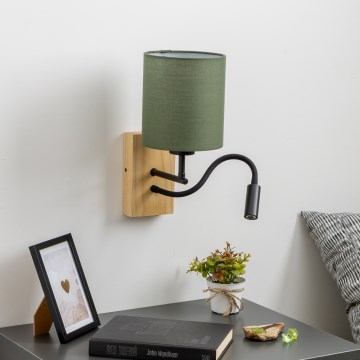 Brilagi - LED Joustava seinävalaisin NUBILA WOOD 1xE27/25W/230V + LED/3W tammi/vihreä