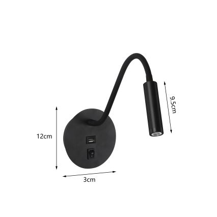 Brilagi - LED Joustava seinävalaisin USB-portilla MAYA LED/3W/230V 4000K musta