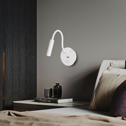 Brilagi - LED Joustava seinävalaisin USB-portilla MAYA LED/3W/230V 4000K valkoinen