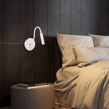 Brilagi - LED Joustava seinävalaisin USB-portilla MAYA LED/3W/230V 4000K valkoinen