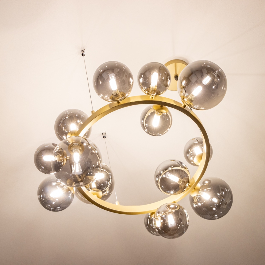 Brilagi - LED-kattokruunu johdossa MILLA 15xG9/3W/230V kulta/savuinen