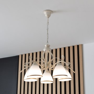 Brilagi - LED-kattokruunu ketjulla ANTICO 5xE27/60W/230V 3000K valkoinen patina