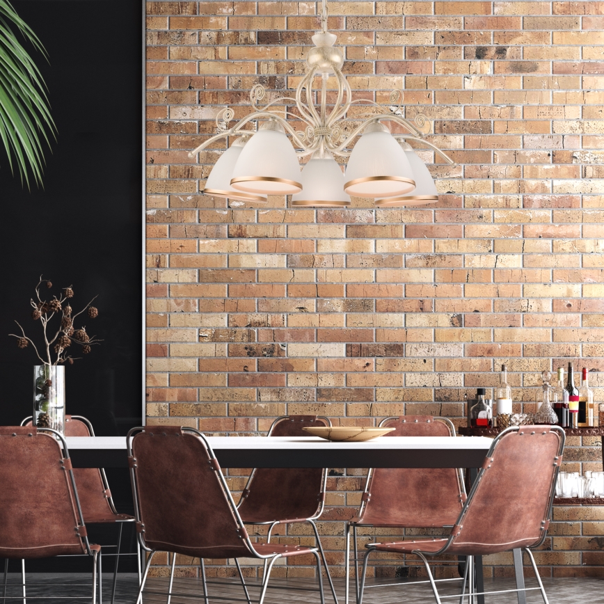 Brilagi - LED-kattokruunu ketjulla ANTICO 5xE27/60W/230V 3000K valkoinen patina