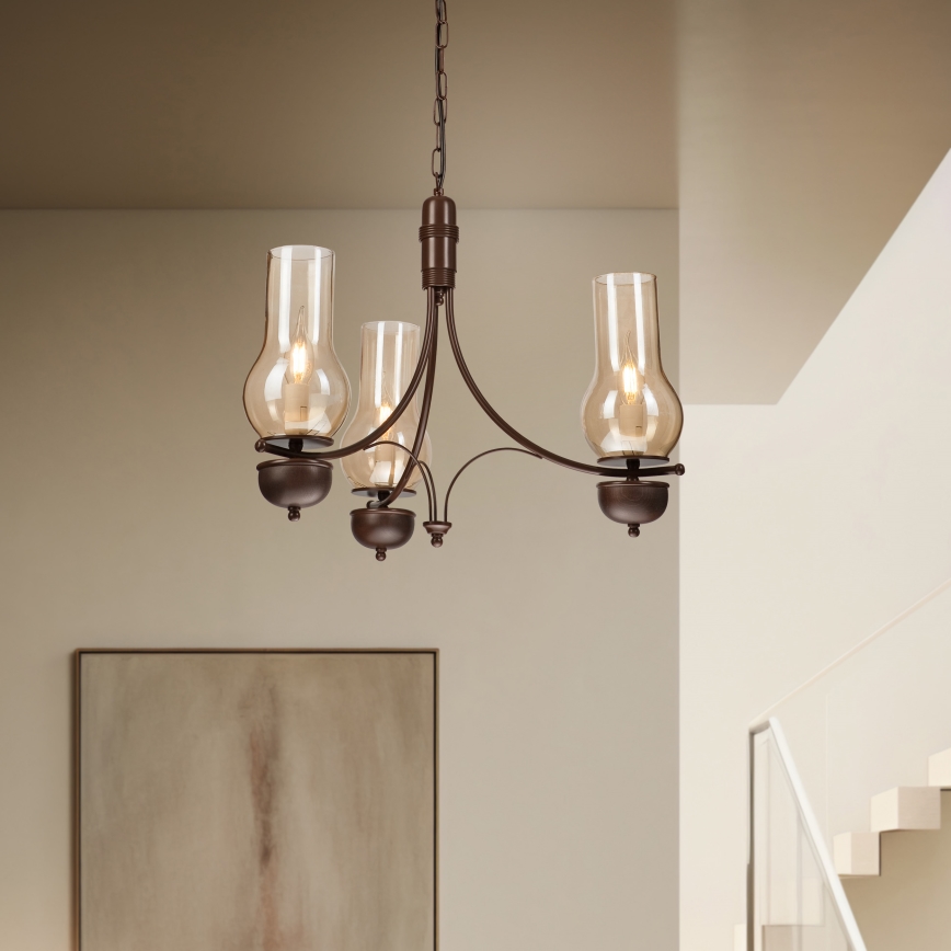 Brilagi - LED Kattokruunu ketjussa COTTAGE 3xE14/40W/230V ruskea