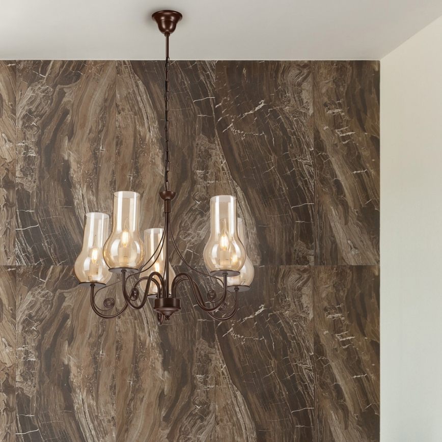 Brilagi - LED Kattokruunu ketjussa COTTAGE 5xE14/40W/230V ruskea