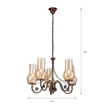 Brilagi - LED Kattokruunu ketjussa COTTAGE 5xE14/40W/230V ruskea