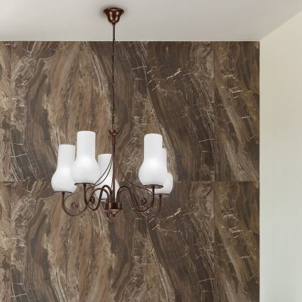 Brilagi - LED Kattokruunu ketjussa COTTAGE 5xE14/40W/230V ruskea/valkoinen