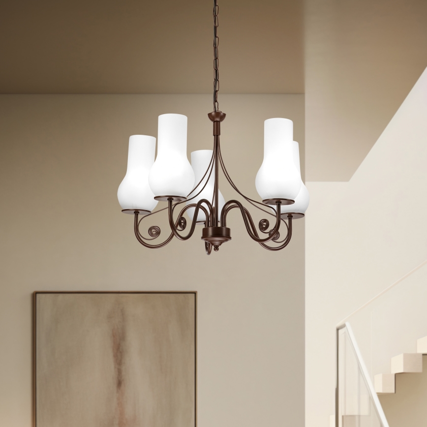 Brilagi - LED Kattokruunu ketjussa COTTAGE 5xE14/40W/230V ruskea/valkoinen