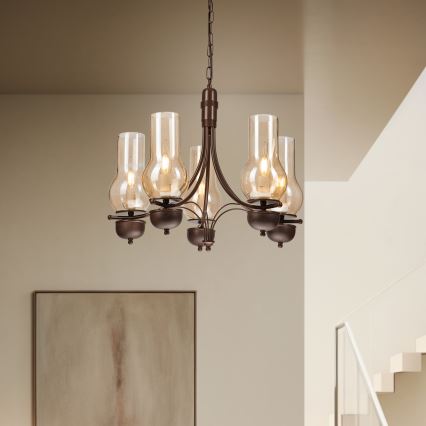 Brilagi - LED Kattokruunu ketjussa COTTAGE 5xE14/40W/230V tammi/ruskea