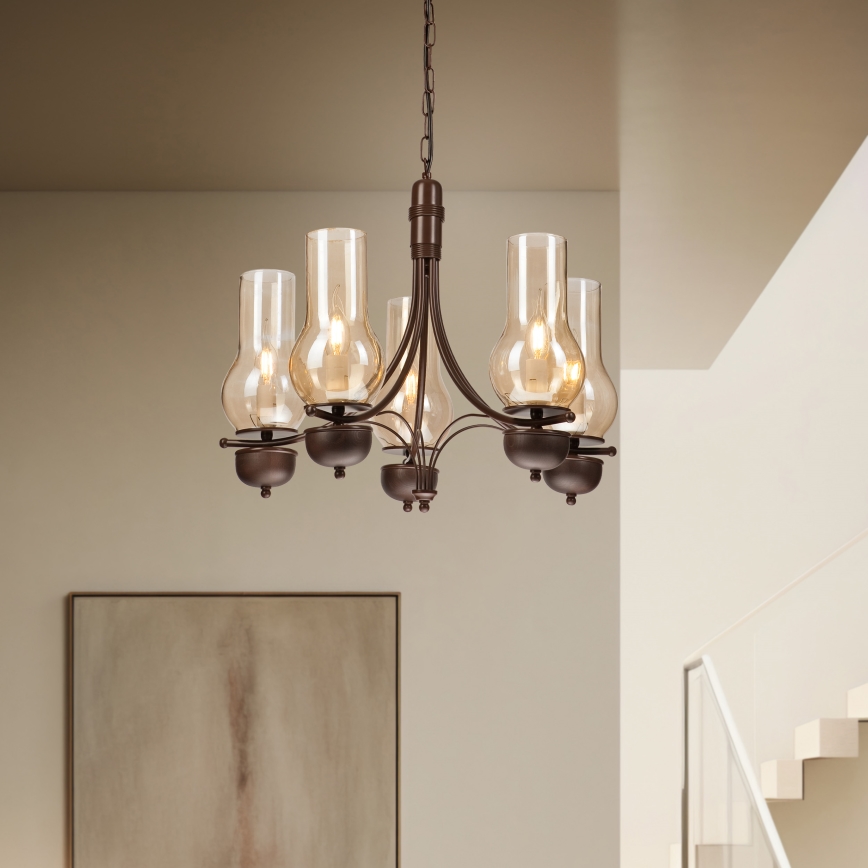 Brilagi - LED Kattokruunu ketjussa COTTAGE 5xE14/40W/230V tammi/ruskea