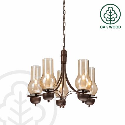 Brilagi - LED Kattokruunu ketjussa COTTAGE 5xE14/40W/230V tammi/ruskea