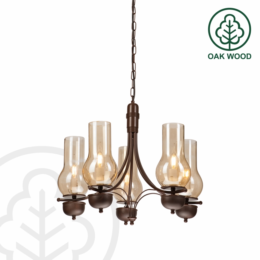 Brilagi - LED Kattokruunu ketjussa COTTAGE 5xE14/40W/230V tammi/ruskea