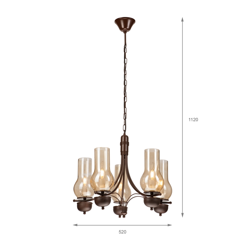 Brilagi - LED Kattokruunu ketjussa COTTAGE 5xE14/40W/230V tammi/ruskea