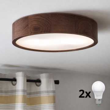 Brilagi - LED-kattovalaisin CARVALHO 2xE27/15W/230V tammi/pähkinä halkaisija 37 cm