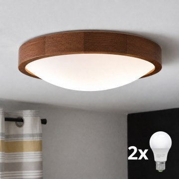 Brilagi - LED-kattovalaisin CARVALHO SLIM 2xE27/15W/230V tammi-kirsikka halkaisija 37 cm