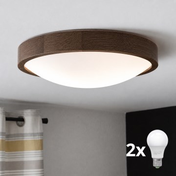 Brilagi - LED-kattovalaisin CARVALHO SLIM 2xE27/15W/230V, tammi-pähkinä, Ø 37 cm