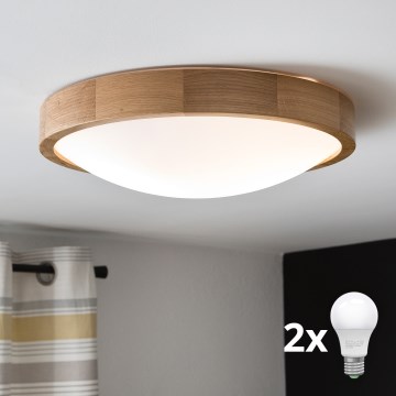 Brilagi - LED-kattovalaisin CARVALHO SLIM 2xE27/30W/230V tammi, halkaisija 37 cm