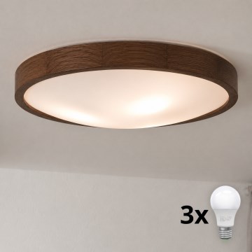 Brilagi - LED-kattovalaisin CARVALHO SLIM 3xE27/15W/230V tammi/pähkinä, halkaisija 47 cm