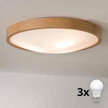 Brilagi - LED-kattovalaisin CARVALHO SLIM 3xE27/45W/230V, tammi, halkaisija 47 cm