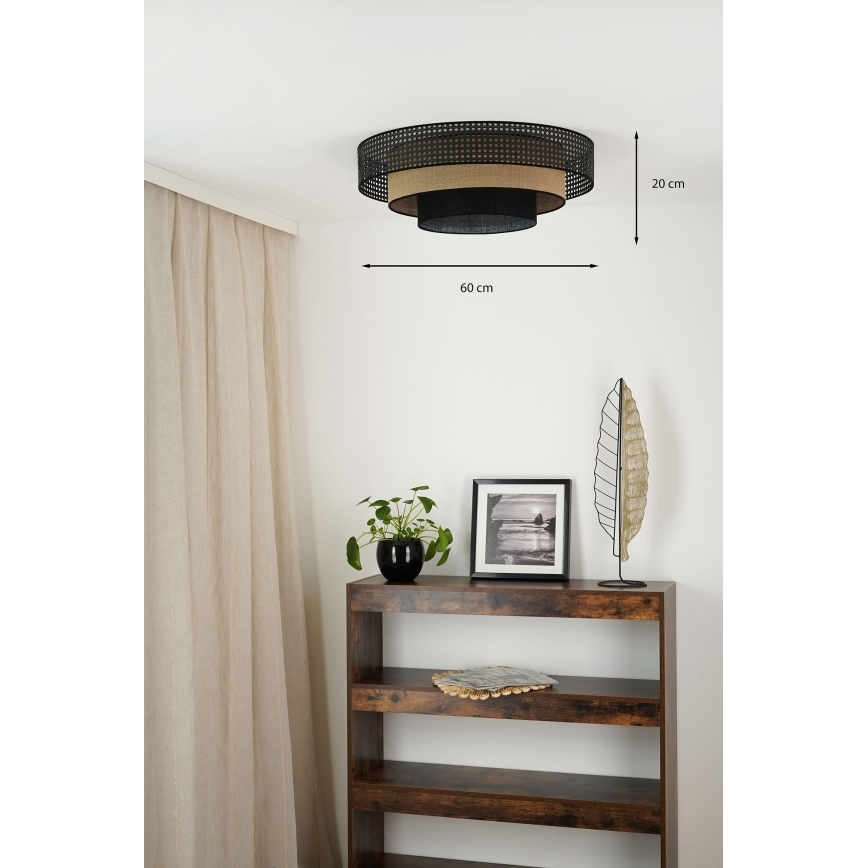 Brilagi - LED-kattovalaisin DAKOTA LUNETA LED/12W/230V halkaisija 60 cm 3000K/4000K/6400K musta/rottinki