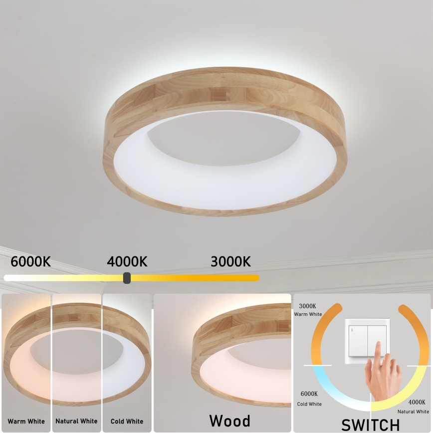 Brilagi - FALCON WOOD LED - kattovalaisin, 30 W, 230 V, 3000/4000/6000 K, halkaisija 45 cm, puuviimeistely
