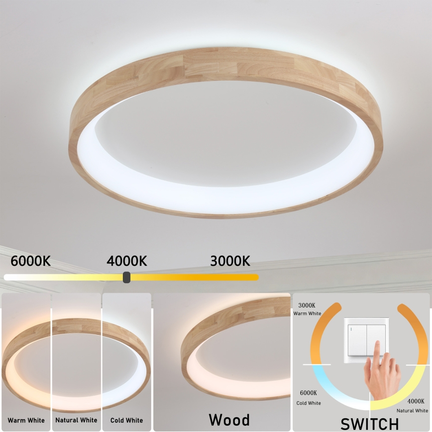 Brilagi - LED-kattovalaisin FALCON WOOD LED/60W/230V 3000/4000/6000K, halkaisija 80 cm, puinen