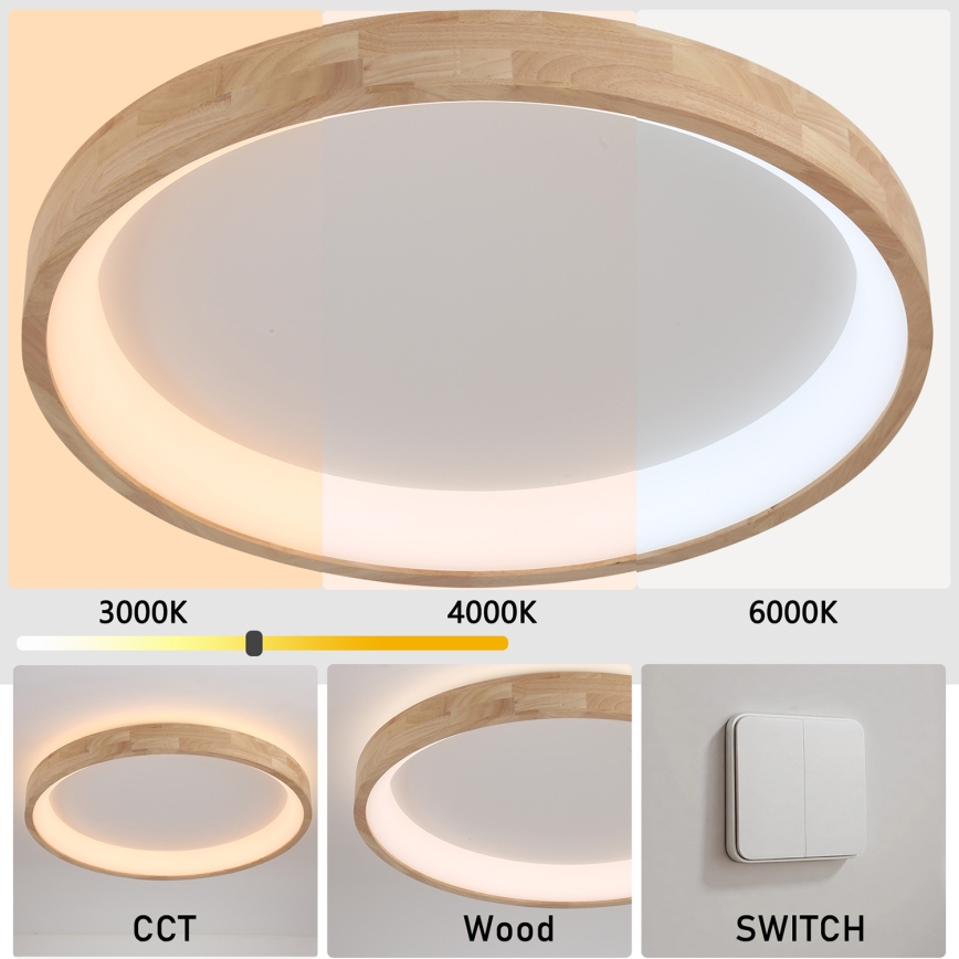 Brilagi - LED-kattovalaisin FALCON WOOD LED/60W/230V 3000/4000/6000K, halkaisija 80 cm, puinen