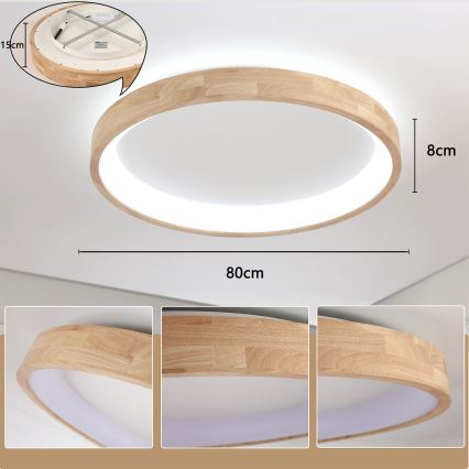Brilagi - LED-kattovalaisin FALCON WOOD LED/60W/230V 3000/4000/6000K, halkaisija 80 cm, puinen