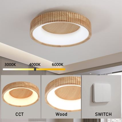 Brilagi - LED-kattovalaisin FALCON WOOD MODERN LED/30W/230V 3000/4000/6000K halkaisija 45 cm puu