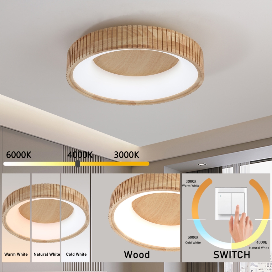 Brilagi - LED-kattovalaisin FALCON WOOD MODERN LED/30W/230V 3000/4000/6000K halkaisija 45 cm puu