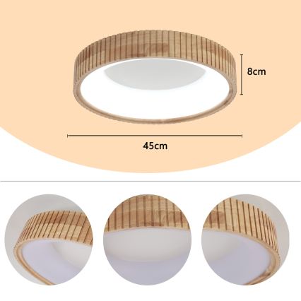 Brilagi - LED-kattovalaisin FALCON WOOD MODERN LED/30W/230V 3000/4000/6000K halkaisija 45 cm puu
