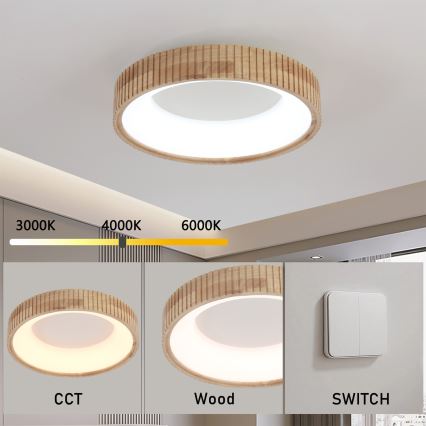 Brilagi - LED-kattovalaisin FALCON WOOD MODERN LED/30W/230V 3000/4000/6000K halkaisija 45 cm puinen