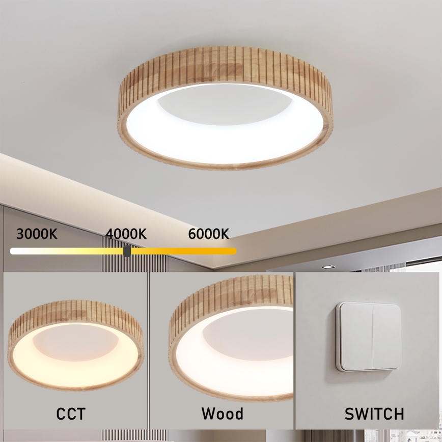 Brilagi - LED-kattovalaisin FALCON WOOD MODERN LED/30W/230V 3000/4000/6000K halkaisija 45 cm puinen