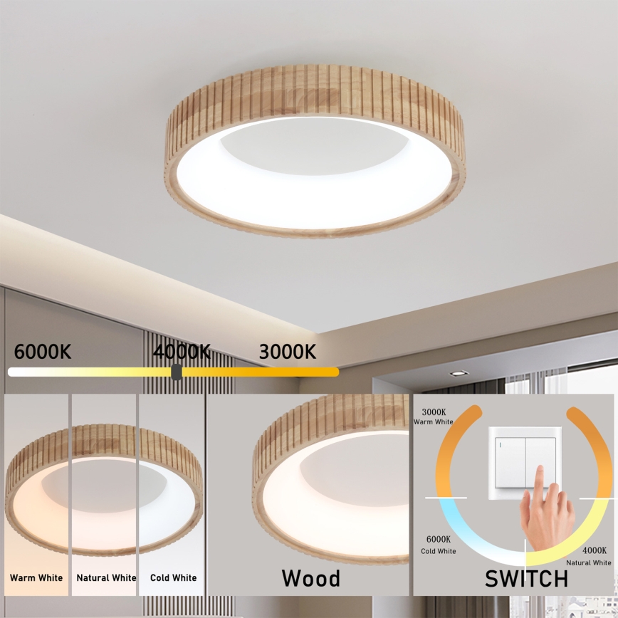 Brilagi - LED-kattovalaisin FALCON WOOD MODERN LED/30W/230V 3000/4000/6000K halkaisija 45 cm puinen