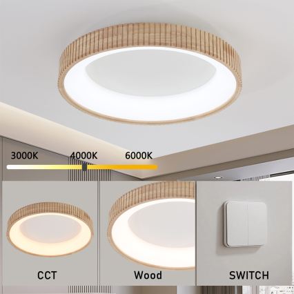 Brilagi - LED-kattovalaisin FALCON WOOD MODERN LED/40W/230V 3000/4000/6000K halkaisija 60 cm puinen