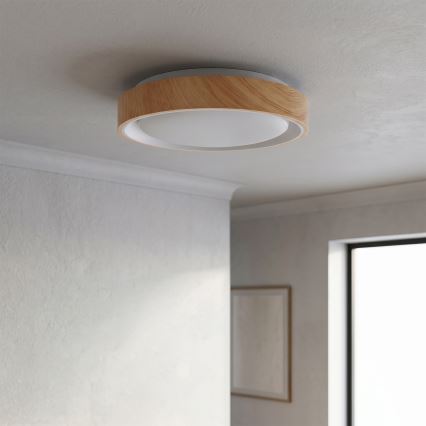 Brilagi - LED-kattovalaisin FLOCO LED/24W/230V Ø 30 cm puukuosi/valkoinen