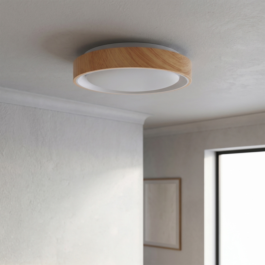 Brilagi - LED-kattovalaisin FLOCO LED/24W/230V Ø 30 cm puukuosi/valkoinen