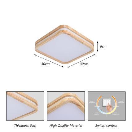 BRILAGI - LED-kattovalaisin MOLINA SQUARE LED/32W/230V 3000/4000/6000K tammi 30x30 cm