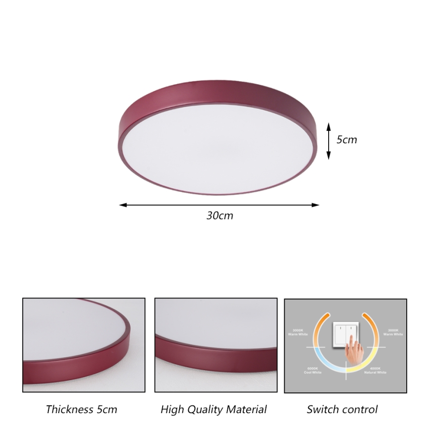 Brilagi - LED-kattovalaisin POOL LED/36W/230V 3000/4000/6000K Ø 30 cm burgundinpunainen