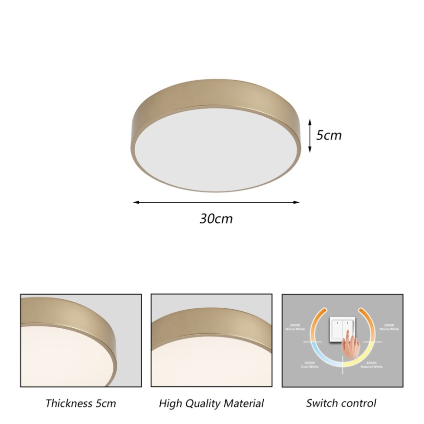 BRILAGI - LED-kattovalaisin POOL LED/36W/230V 3000/4000/6000K halkaisija 30 cm kultainen