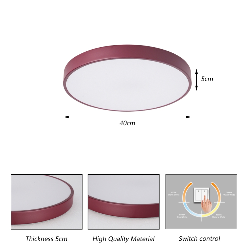 Brilagi - LED-kattovalaisin POOL LED, 48 W, 230 V, 3000/4000/6000 K, Ø 40 cm, viininpunainen