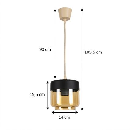 BRILAGI - LED-kattokruunu RETRO GLASS 1xE27/60W/230V halkaisija 14 cm beige/savunharmaa beige/musta
