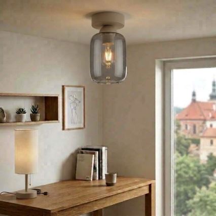 BRILAGI - LED-kattovalaisin RETRO GLASS 1xE27/60W/230V halkaisija 14 cm beige/savunharmaa