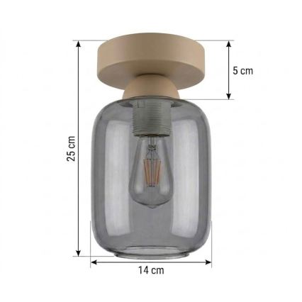 BRILAGI - LED-kattovalaisin RETRO GLASS 1xE27/60W/230V halkaisija 14 cm beige/savunharmaa