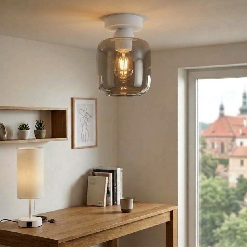 BRILAGI - LED-kattovalaisin RETRO GLASS 1xE27/60W/230V halkaisija 14 cm valkoinen/savunharmaa