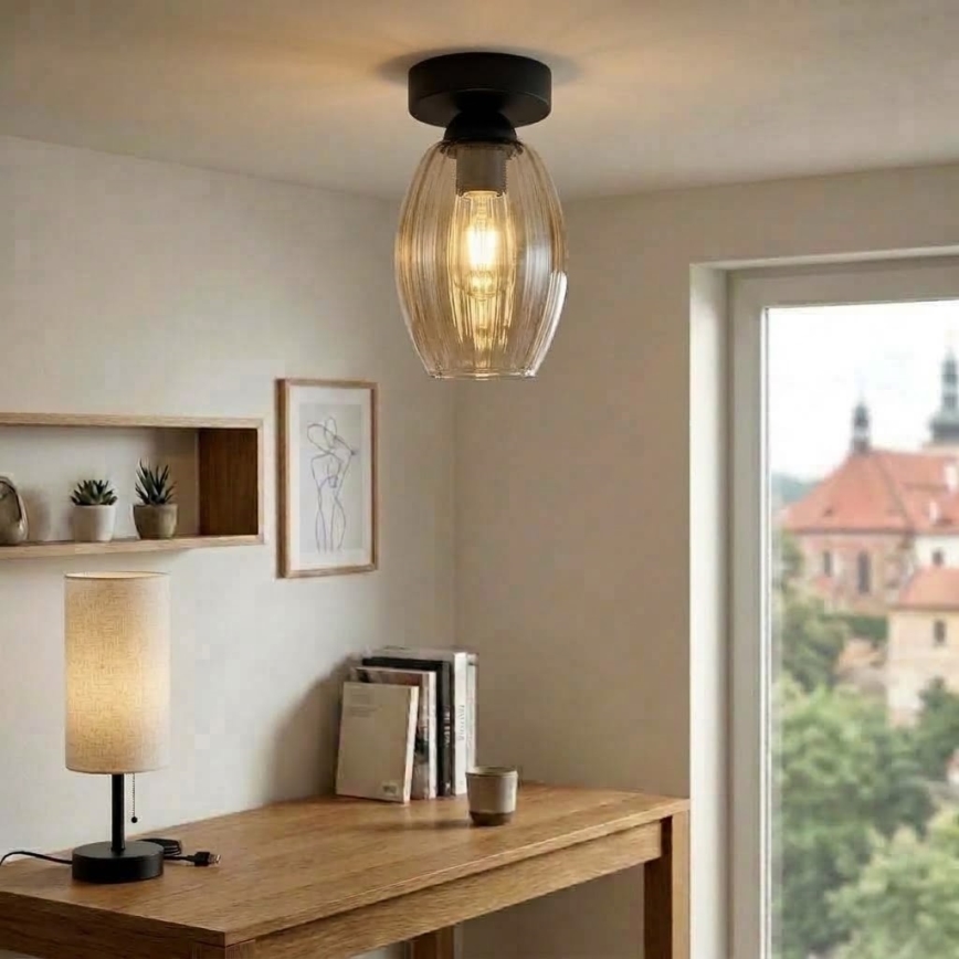 BRILAGI - LED kattovalaisin RETRO GLASS 1xE27/60W/230V halkaisija 17 cm musta/savunbeige