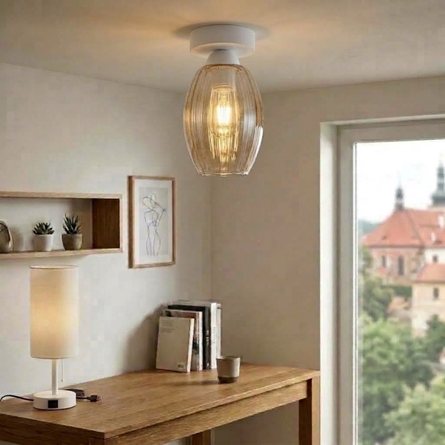 BRILAGI - LED-kattovalaisin RETRO GLASS 1xE27/60W/230V Ø 17 cm valkoinen/savunbeige