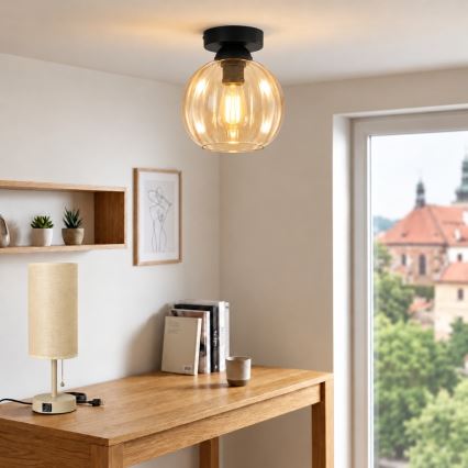 BRILAGI - LED-kattovalaisin RETRO GLASS 1xE27/60W/230V halkaisija 18 cm musta/savuinen beige