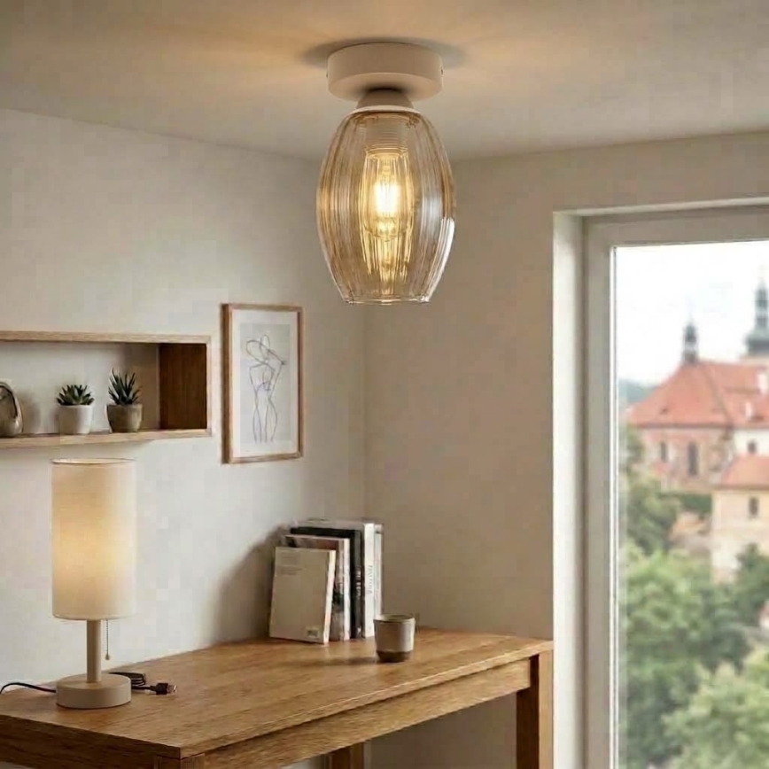 BRILAGI - LED kattovalaisin RETRO GLASS 1xE27/60W/230V halkaisija 17 cm beige/savunbeige